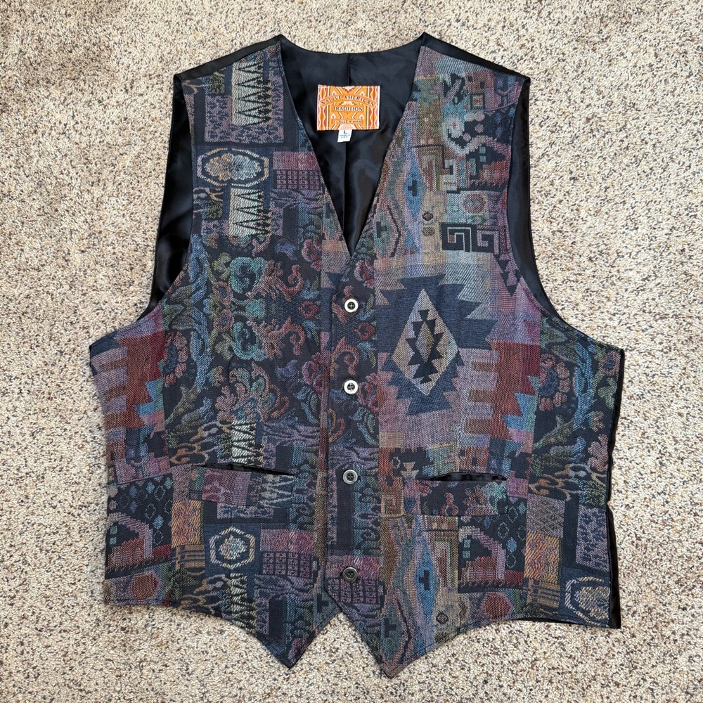 VTG Native American Tradition Allen Wah Southwest Tapestry Vest USA Made Size L